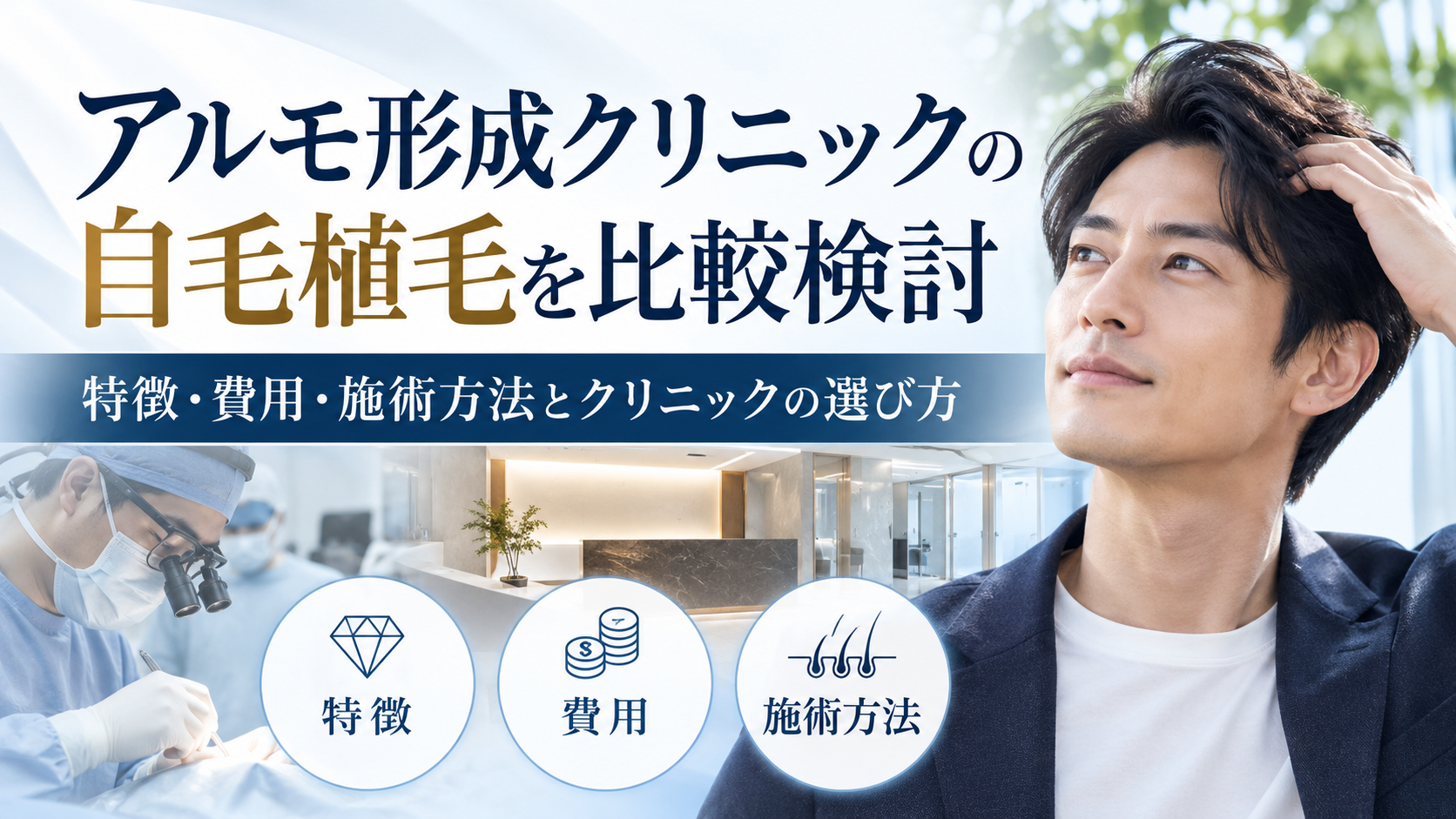 アルモ形成クリニックの自毛植毛を比較検討｜特徴・費用・施術方法とクリニックの選び方